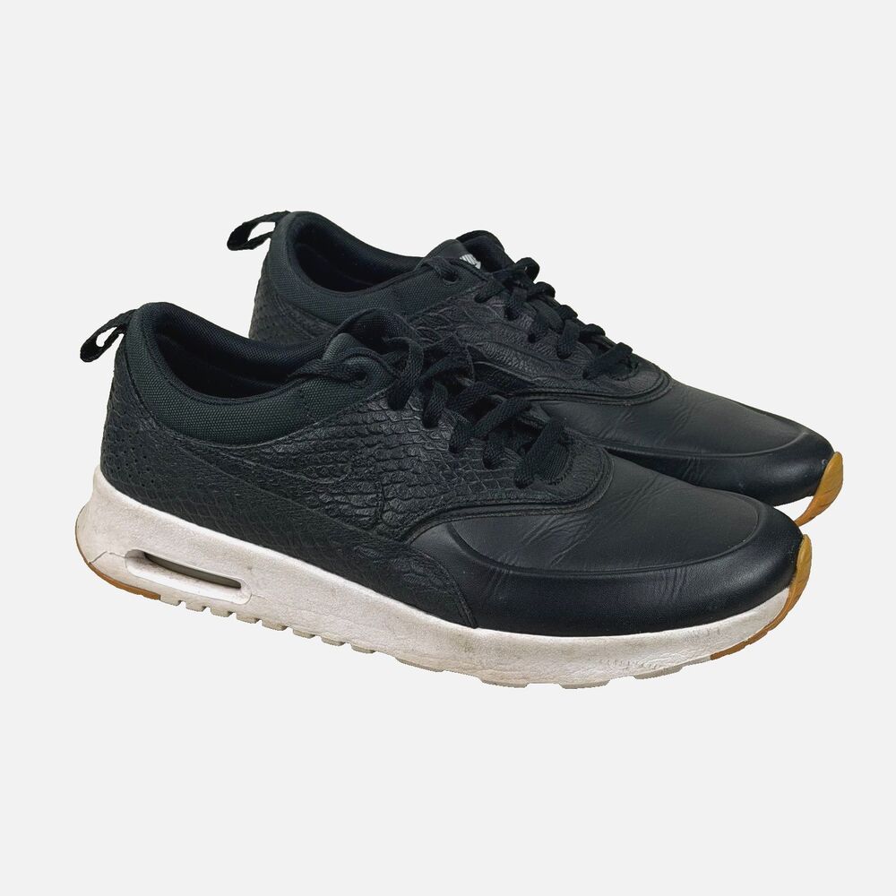 Nike Air Max Thea Womens 8.5 Black Leather Textured Sneakers White Gum Sole Shoe